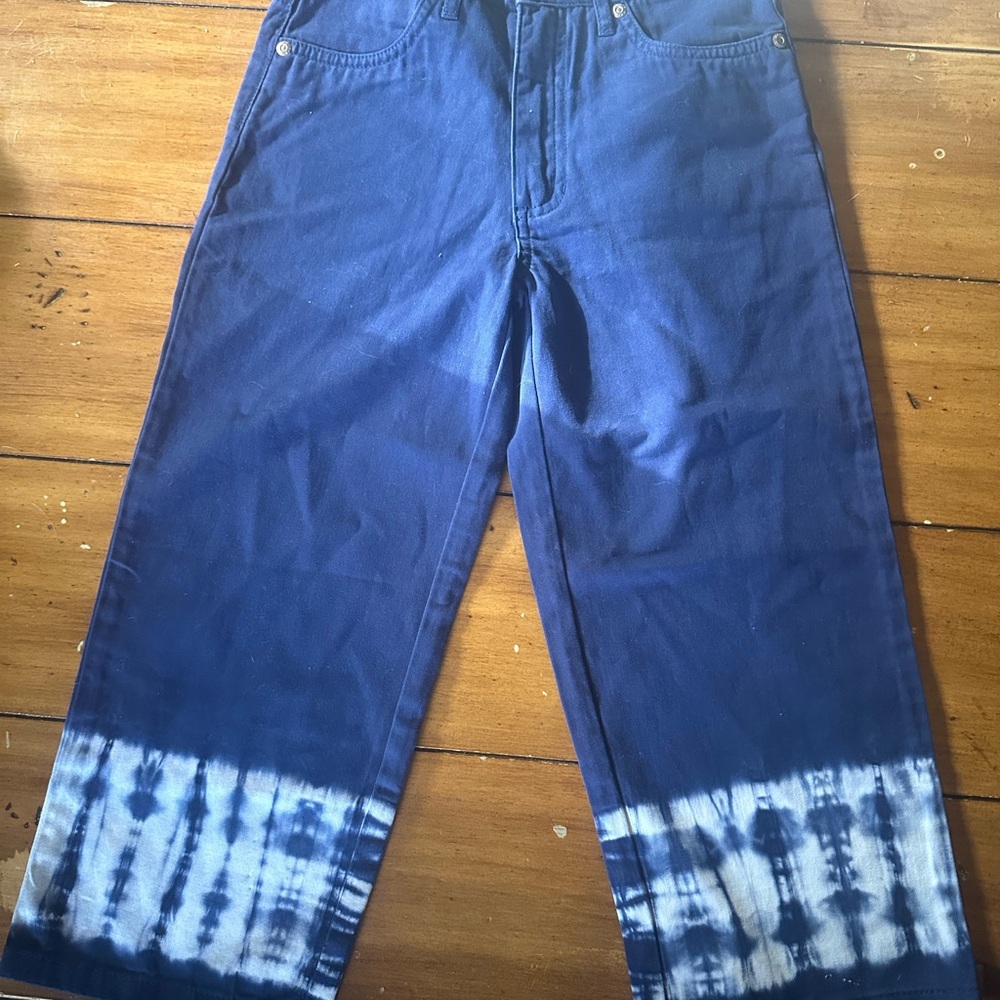 Eddie Bauer Girls Navy Pants, relaxed wide leg with Tie-Dye Hem